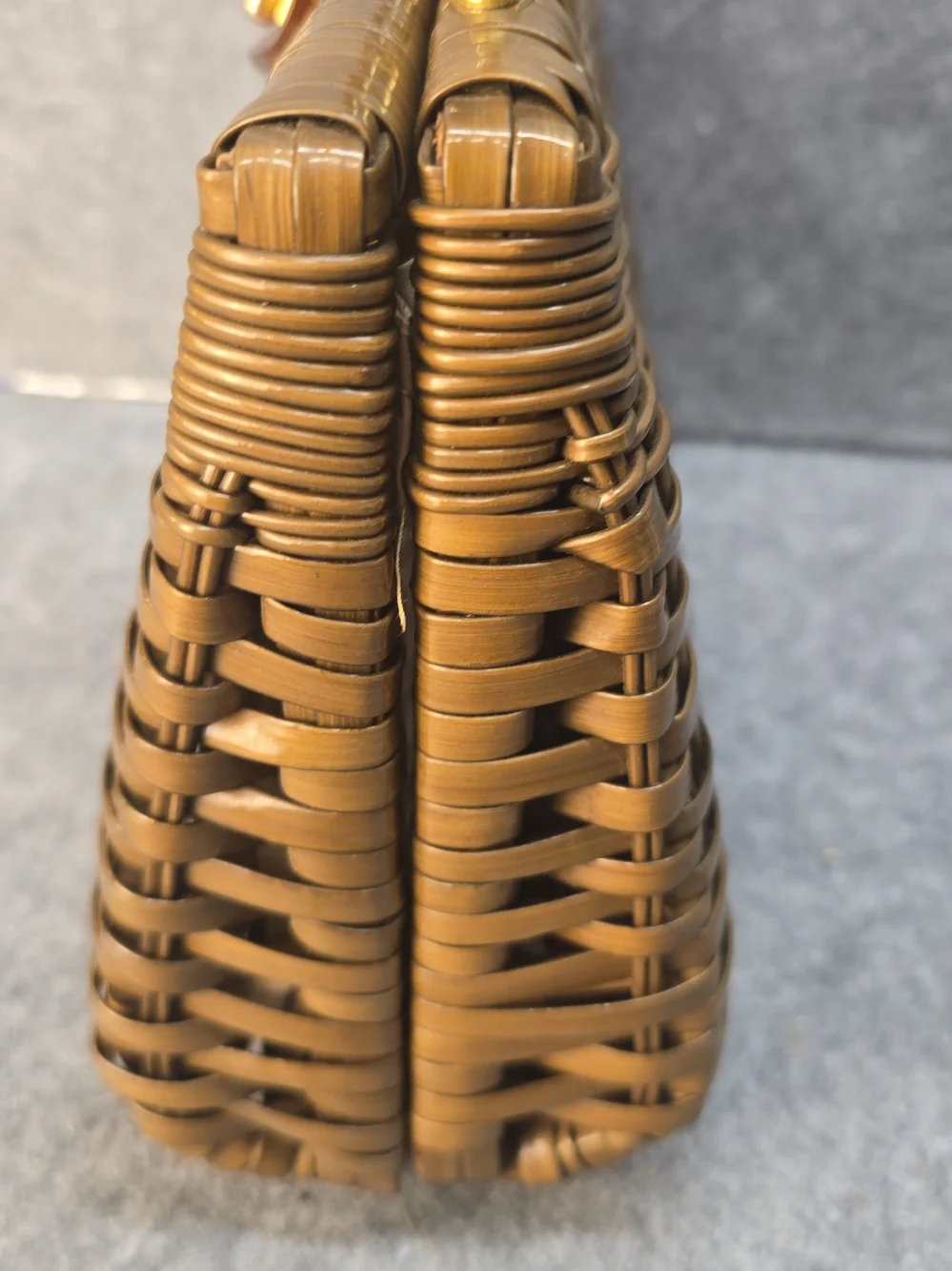Vintage Handmade Wicker And Lucite Basket Handbag Made In Hong Kong
